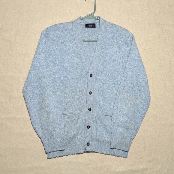 Vintage 1950s Horne’s For Men Blue Wool Cardigan Sweater Sz M Rockabilly Preppy - Picture 1 of 7